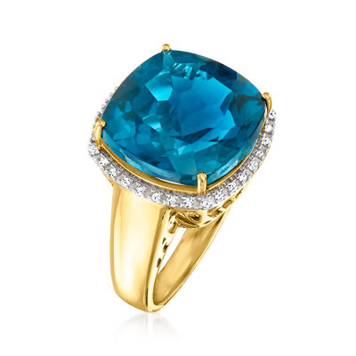 18.00 Carat London Blue Topaz and .16 ct. t.w. Diamond Ring in 14kt Yellow Gold