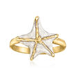 Italian White Enamel Starfish Ring in 14kt Yellow Gold