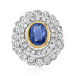 C. 1990 Vintage 2.69 ct. t.w. Sapphire and 1.42 ct. t.w. Diamond Double-Frame Ring in 18kt Two-Tone Gold