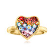 Italian Multicolored Murano Glass Mosaic Floral Heart Ring in 18kt Gold Over Sterling