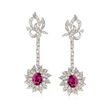 C. 1970 Vintage 3.45 ct. t.w. Ruby and 2.10 ct. t.w. Diamond Drop Earrings in 14kt White Gold 