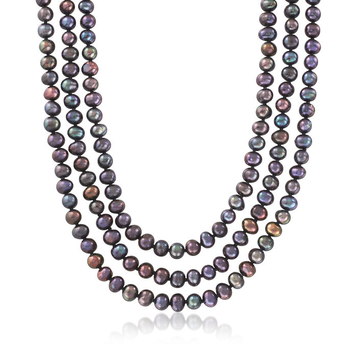 7-8mm Black Cultured Pearl Endless Necklace