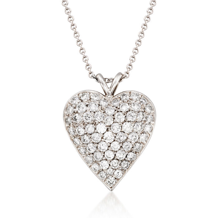 C. 1980 Vintage 2.00 ct. t.w. Diamond Heart Pendant Necklace in 14kt White Gold