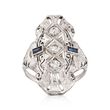 C. 1950 Vintage Faux Sapphire and .30 ct. t.w. Diamond Dinner Ring in 14kt White Gold