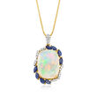 Ethiopian Opal, 1.10 ct. t.w. Sapphire and .18 ct. t.w. Diamond Pendant in 14kt Yellow Gold