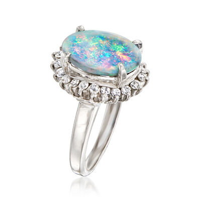 C. 1990 Vintage Opal and .36 ct. t.w. Diamond Ring in Platinum