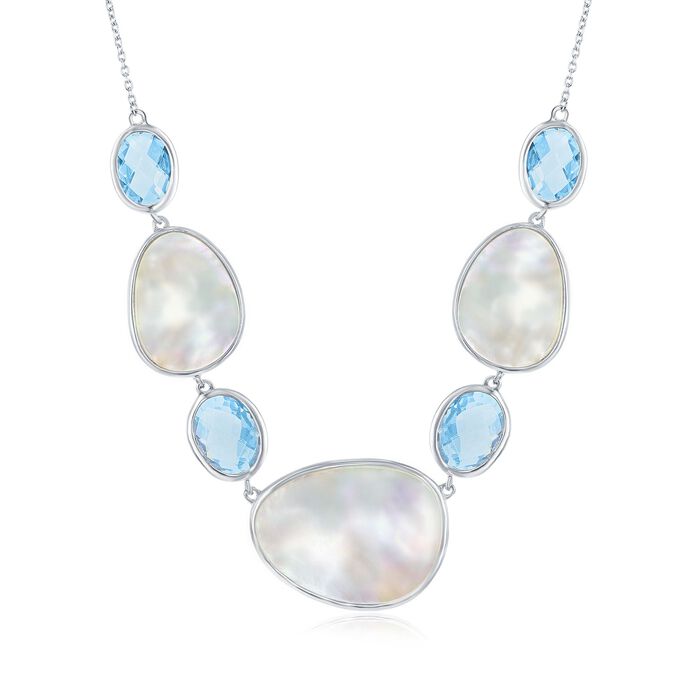 Mother-Of-Pearl and 12.00 ct. t.w. Sky Blue Topaz Necklace in Sterling Silver