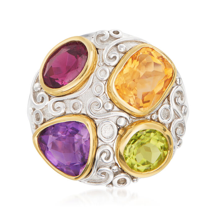 4.90 ct. t.w. Multi-Gemstone Ring in Sterling Silver and 14kt Yellow Gold