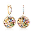 2.40 ct. t.w. Multicolored Sapphire and .51 ct. t.w. Diamond Starfish Earrings in 14kt Yellow Gold