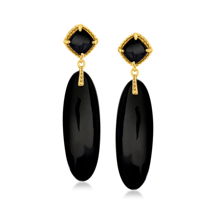 Black Onyx Drop Earrings in 18kt Gold Over Sterling