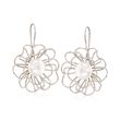12mm Cultured Pearl Openwork Floral Drop Earrings in Sterling Silver