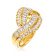 C. 1990 Vintage Mikimoto 1.90 ct. t.w. Round and Baguette Diamond Bypass Ring in 18kt Yellow Gold
