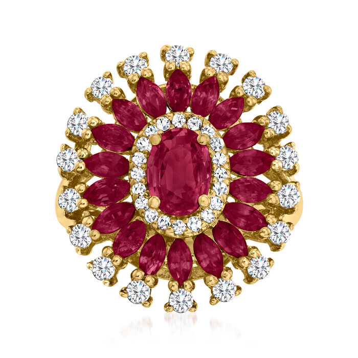 3.10 ct. t.w. Ruby and .68 ct. t.w. Diamond Ring in 14kt Yellow Gold