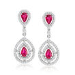 2.00 ct. t.w. Ruby and 1.20 ct. t.w. Diamond Drop Earrings in 14kt White Gold
