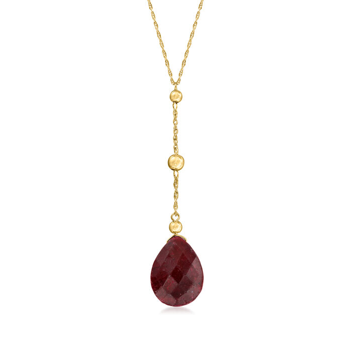 10.00 Carat Ruby and Bead Drop Necklace in 14kt Yellow Gold