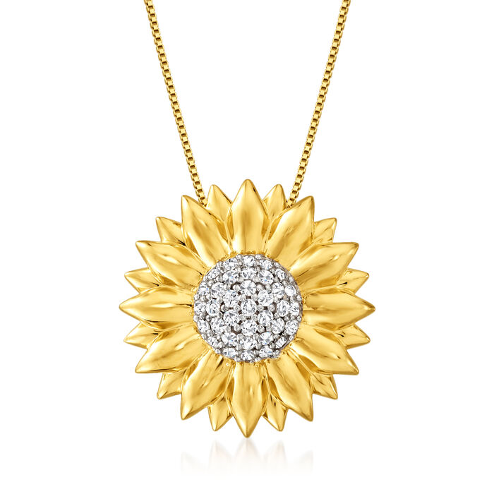.70 ct. t.w. White Topaz Sunflower Pendant Necklace in 18kt Gold Over Sterling