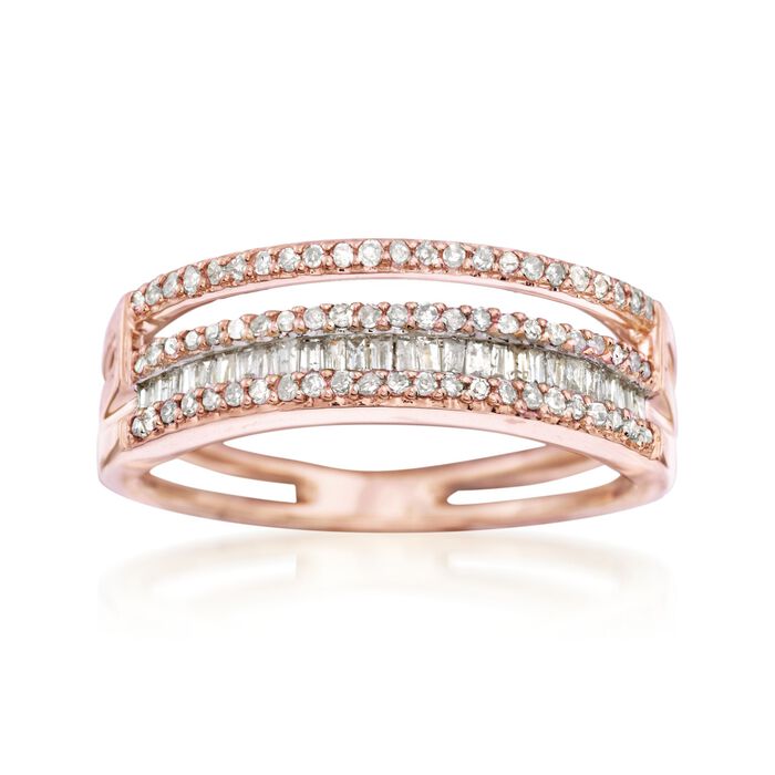 .36 ct. t.w. Baguette and Round Diamond Four-Row Ring in 14kt Rose Gold