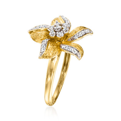 C. 1980 Vintage .25 ct. t.w. Diamond Flower Ring in 14kt Yellow Gold