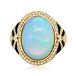 Ethiopian Opal and .32 ct. t.w. Diamond Halo Ring with Black Onyx in 14kt Yellow Gold