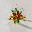 1.20 ct. t.w. Garnet Flower Ring with .90 ct. t.w. Chrome Diopsides and Citrine Accents in 18kt Gold Over Sterling