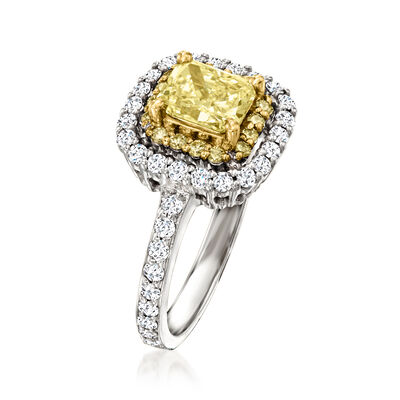 1.16 ct. t.w. Yellow Diamond Ring with 3.28 ct. t.w. White Diamonds in 18kt Two-Tone Gold