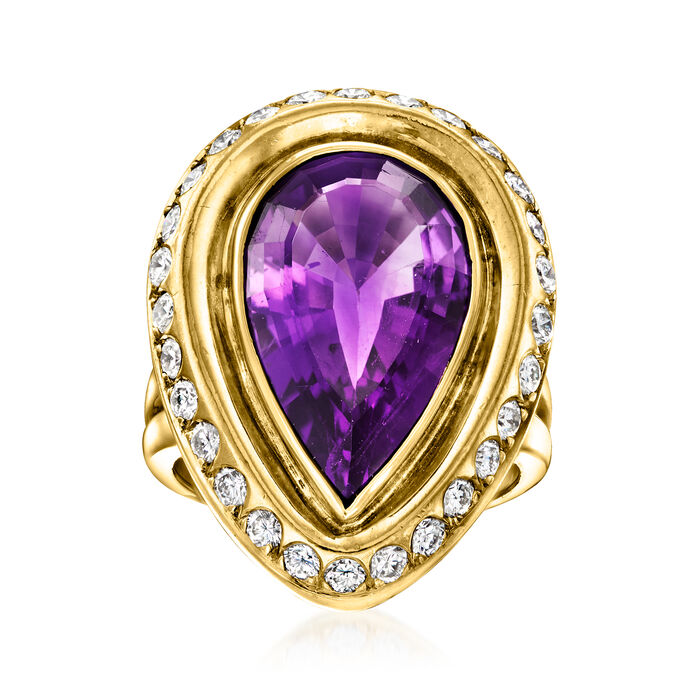 C. 1980 Vintage 8.00 Carat Amethyst and 1.15 ct. t.w. Diamond Cocktail Ring in 18kt Yellow Gold