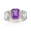 2.20 Carat Amethyst and .90 ct. t.w. White Topaz Ring with Rock Crystal in Sterling Silver