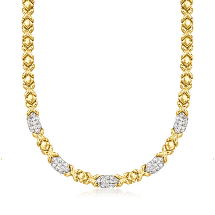 C. 1980 Vintage 2.20 ct. t.w. Diamond XO-Link Necklace in 14kt Two-Tone Gold