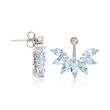 4.34 ct. t.w. White and Blue Topaz Jewelry Set: Earrings and Front-Back Jackets in Sterling Silver