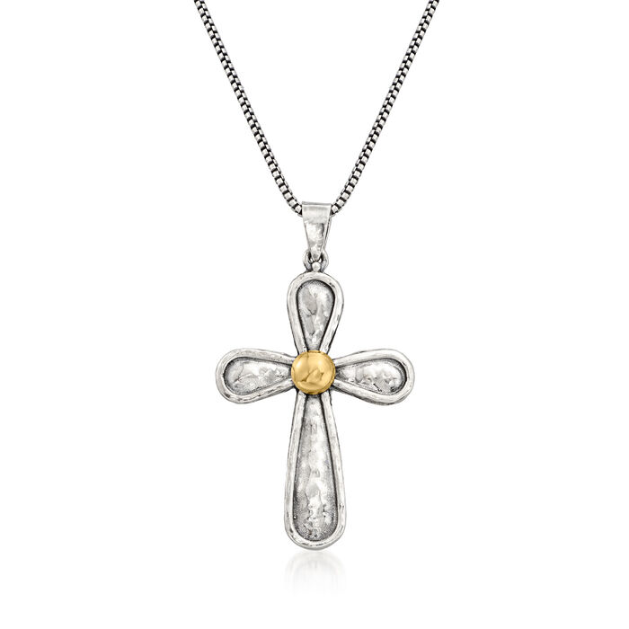 Sterling Silver and 14kt Yellow Gold Cross Pendant Necklace