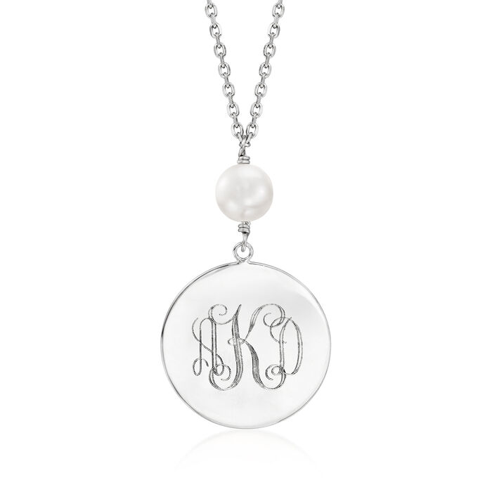 Sterling Silver Personalized Disc Necklace with 8-9mm Cultured Pearl