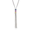 C. 1990 Vintage 2.00 ct. t.w. Multicolored Sapphire and .55 ct. t.w. Diamond Tassel Necklace in 18kt White Gold