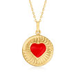 Red Enamel Heart Circle Pendant Necklace in 10kt Yellow Gold