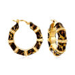Italian Leopard-Print Enamel Bamboo-Style Hoop Earrings in 18kt Gold Over Sterling
