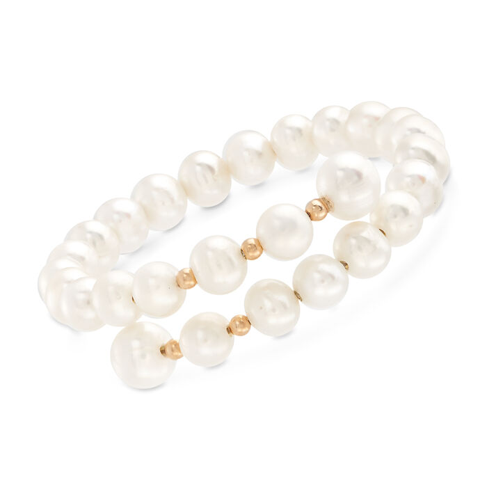 6.5x7mm and 8.5x9mm Cultured Pearl Wrap Bracelet with 14kt Yellow Gold
