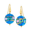 Italian Multicolored Murano Glass Floral Drop Earrings with 18kt Gold Over Sterling