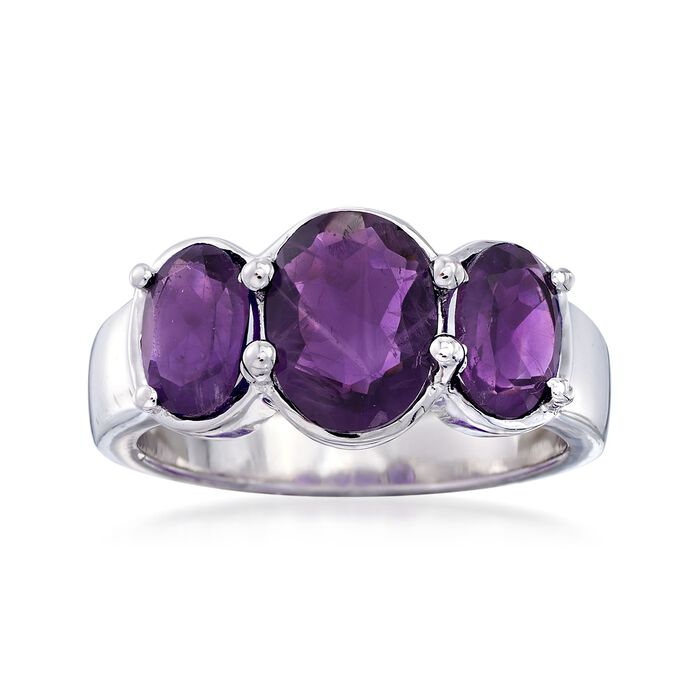 3.00 ct. t.w. Oval Amethyst Three-Stone Ring in Sterling Silver