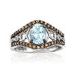 Le Vian .90 Carat Sea Blue Aquamarine Ring with .41 ct. t.w. Chocolate and Vanilla Diamonds in 14kt Vanilla Gold