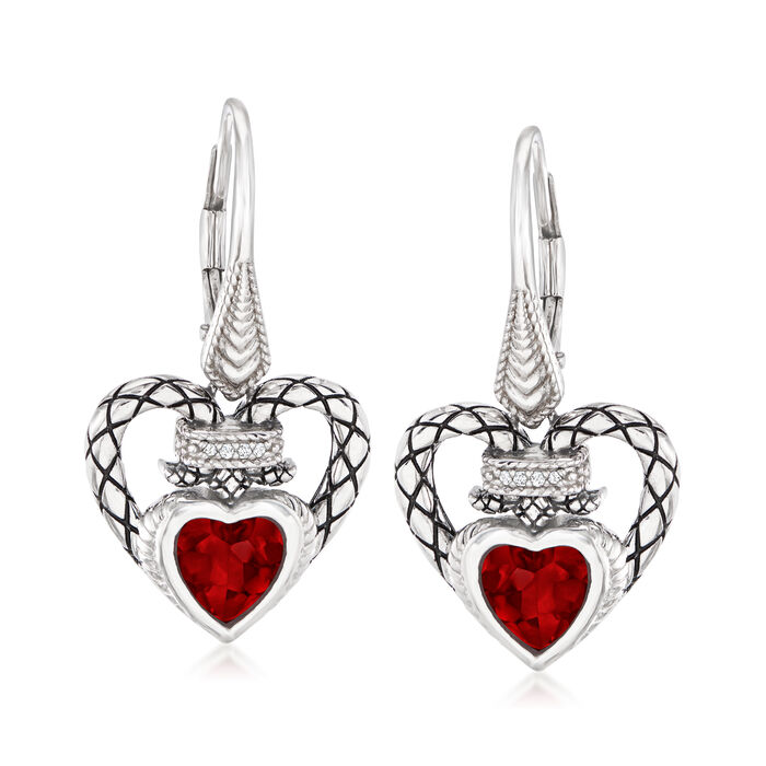 Andrea Candela &quot;Amante&quot; 2.70 ct. t.w. Garnet Heart Drop Earrings with Diamond Accents in Sterling Silver