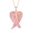 Pink Synthetic Opal Angel Wings Pendant Necklace in 18kt Rose Gold Over Sterling