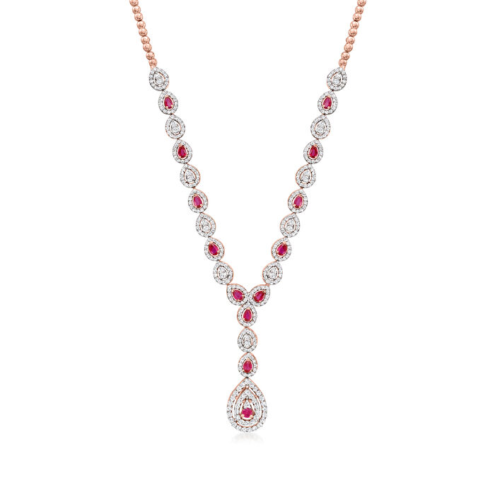 1.89 ct. t.w. Ruby and 1.38 ct. t.w. Diamond Y-Necklace in 14kt Rose Gold