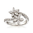 C. 1990 Vintage .55 ct. t.w. Diamond Flower Bypass Ring in 14kt White Gold