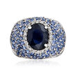 C. 1980 Vintage 6.25 ct. t.w. Sapphire and .30 ct. t.w. Diamond Dome Ring in 14kt White Gold