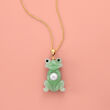 7mm Cultured Pearl and Green Jade Frog Pendant with 14kt Yellow Gold