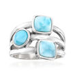 Larimar Square and Round Multi-Row Ring in Sterling Silver