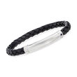 Phillip Gavriel Men's Black Leather and Sterling Silver Bracelet with Sapphire Accent and Magnetic Clasp