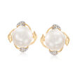 Leaf-Wrapped Cultured Pearl Earrings in 14kt Yellow Gold