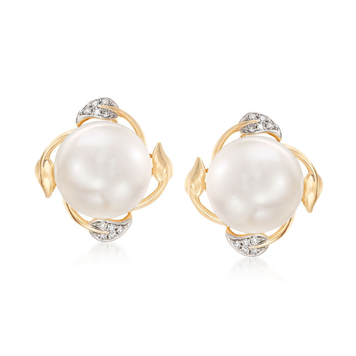 Leaf-Wrapped Cultured Pearl Earrings in 14kt Yellow Gold