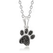 Black Diamond-Accented Paw Print Pendant Necklace in Sterling Silver