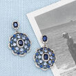 2.40 ct. t.w. Sapphire and .40 ct. t.w. Diamond Drop Earrings in 14kt White Gold